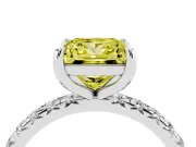 Fancy Yellow Princess Cut Diamond Pavé Solitaire Ring Set in White gold with Round Band and Prong Setting