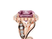 Asscher Cut Leaf Halo Engagement Ring Setting for a Fancy Pink Lab-Grown Diamond | Rose Gold