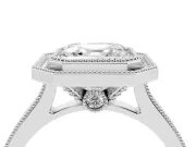 Asscher Cut Vintage Milgrain Halo Engagement Ring Setting | Bezel Head | Sterling Silver