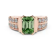 Emerald Cut Half Bezel Engagement Ring Setting for a Fancy Green Lab-Grown Diamond | Double Row Channel Band | Rose Gold