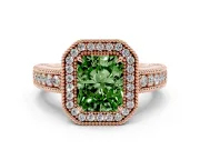 Radiant Cut Halo Engagement Ring Setting for a Fancy Green Lab-Grown Diamond | Rose Gold