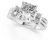 Three-Stone Radiant Cut Diamond Channel Set Ring Set in White gold with Bar Prongs