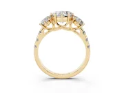 Heart Cut Diamond Three-Stone Ring Set in Yellow gold with Pavé Band