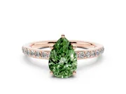 Fancy Green Pear Cut Diamond Pavé Band Ring Set in Rose gold with Prong-Set Center Stone