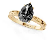 Pear-Shaped Engraved Solitaire Engagement Ring Setting for a Black Center | Yellow Gold