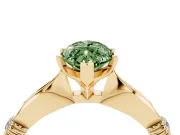 Fancy Green Marquise Cut Diamond Solitaire Twisted Band Ring Set in Yellow gold with Accent Stones and Prong Setting