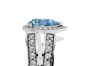 Fancy Blue Pear Cut Diamond Halo Ring Set in White gold with Double Pavé Split Shank