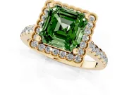 Asscher Cut Milgrain Floral Halo Engagement Ring Setting for a Fancy Green Lab-Grown Diamond | Pavé Band | Yellow Gold