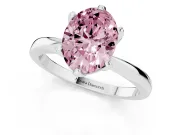 Fancy Pink Oval Cut Diamond Solitaire Engagement Ring Set in Platinum with Slim Tapered Solitaire Band