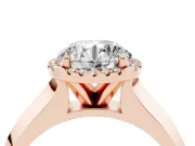 Round Cut Diamond Halo Ring Set in Rose gold with Cathedral Band and Prong Setting