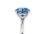 Fancy Blue Round Cut Diamond Solitaire Engagement Ring Set in White gold with Thin Band and Prong Setting