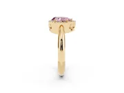 Fancy Pink Pear Cut Diamond Halo Engagement Ring Set in Yellow gold with Plain Split Shank and Prong Setting