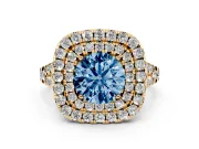 Round Halo Split Shank Engagement Ring Setting for a Fancy Blue Lab-Grown Diamond | Pavé Strands | Yellow Gold