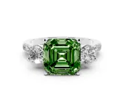 Asscher Cut Three-Stone Engagement Ring Setting for a Fancy Green Lab-Grown Diamond | Platinum