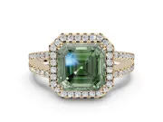 Asscher Cut Halo Split Shank Engagement Ring Setting for a Fancy Green Lab-Grown Diamond | Pavé Shoulders | Yellow Gold
