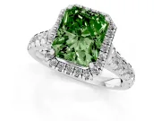 Radiant Cut Accented Halo Engagement Ring Setting for a Fancy Green Lab-Grown Diamond | Platinum