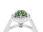 Fancy Green Marquise Cut Diamond Halo Solitaire Ring Set in White gold with Pavé Band and Bezel Setting
