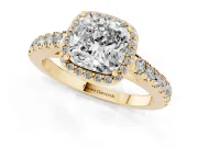 Cushion Cut Halo Pavé Engagement Ring Setting | Single Row Shoulders | Yellow Gold