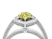 Fancy Yellow Marquise Cut Diamond Halo Pavé Split Shank Ring Set in Platinum with Prong Setting
