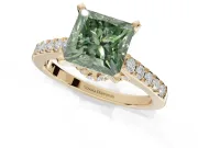 Princess Cut Pavé Engagement Ring Setting for a Fancy Green Lab-Grown Diamond | Crossover Gallery | Yellow Gold