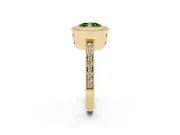 Fancy Green Cushion Cut Diamond Halo Ring Set in Yellow gold with Pavé Band and Milgrain-Edged Prongs