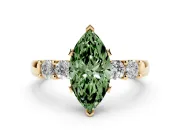 Fancy Green Marquise Cut Diamond Five-Stone Prong Set Engagement Ring Set in Yellow gold with Channel Band