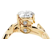 Oval Twisted Bypass Engagement Ring Setting | Accented Leaves | Yellow Gold