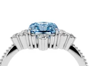 Fancy Blue Radiant Cut Diamond Cluster Ring Set in Silver with Beaded Band