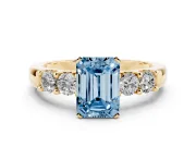 Emerald Cut Five Stone Engagement Ring Setting for a Fancy Blue Lab-Grown Diamond | Yellow Gold