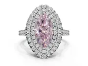 Fancy Pink Marquise Lab-Grown Diamond Double Halo Statement Ring Set in White Gold with Pavé Band