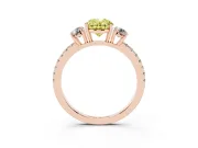 Fancy Yellow Oval Cut Diamond Three-Stone Ring Set in Rose gold with Pavé Band and Graduated Sides