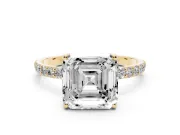 Asscher Cut Pave Solitaire Engagement Ring Setting | Fine Line Pave Band | Yellow Gold