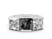 Princess Cut Engagement Ring Setting for a Black Center | Three Stone | Sterling Silver