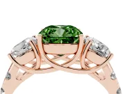 Fancy Green Cushion Cut Diamond Three-Stone Ring Set in Rose gold with Pavé Band