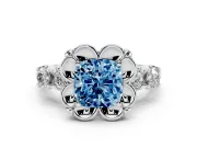 Cushion Cut Floral Engagement Ring Setting for a Fancy Blue Lab-Grown Diamond | Petal Frame and Side Stones | Platinum