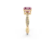 Fancy Pink Asscher Cut Diamond Solitaire Twisted Pavé Ring Set in Yellow gold with Prong Setting