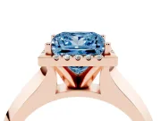 Fancy Blue Princess Cut Diamond Halo Ring Set in Rose gold with Cathedral Band and Prong Setting