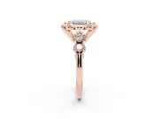 Emerald Cut Floral Engagement Ring Setting | Petal Frame and Side Stones | Rose Gold