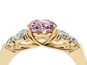 Oval Side Stone Engagement Ring Setting for a Fancy Pink Lab-Grown Diamond | Yellow Gold