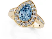 Fancy Blue Pear Cut Diamond Halo Pavé Engagement Ring Set in Yellow gold with Bezel Setting