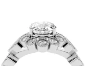 Oval Vintage Scalloped Milgrain Halo Engagement Ring Setting | Heart Pavé Band | Platinum