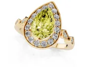 Fancy Yellow Pear Cut Diamond Halo Engagement Ring Set in Yellow gold with Twisted Band and Prong Setting