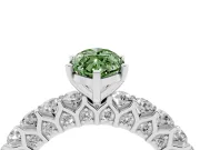 Fancy Green Marquise Cut Diamond Solitaire Ring Set in Silver with Shared Prong Pavé Band