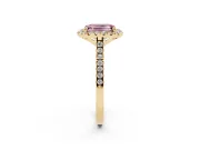 Emerald Cut Halo Engagement Ring Setting for a Fancy Pink Lab-Grown Diamond | Tapered Band | Yellow Gold