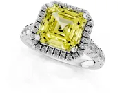 Asscher Cut Halo Engagement Ring Setting for a Fancy Yellow Lab-Grown Diamond | Shared Prong Shoulders | Sterling Silver