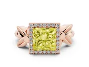 Princess Cut Floral Halo Engagement Ring Setting for a Fancy Yellow Lab-Grown Diamond | Rose Gold