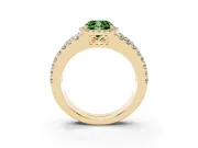 Fancy Green Cushion Cut Diamond Halo Ring Set in Yellow gold with Pavé Split Shank and Prong Setting