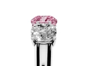Cushion Cut Three Stone Engagement Ring Setting for a Fancy Pink Lab-Grown Diamond | Basket Prong Heads | White Gold