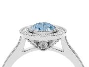 Pear-Shaped Vintage Milgrain Halo Engagement Ring Setting for a Fancy Blue Lab-Grown Diamond | Bezel Head | Platinum