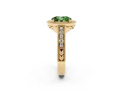 Fancy Green Oval Cut Diamond Halo Ring Set in Yellow gold with Round Accent Halo, Pavé Band and Prong Setting